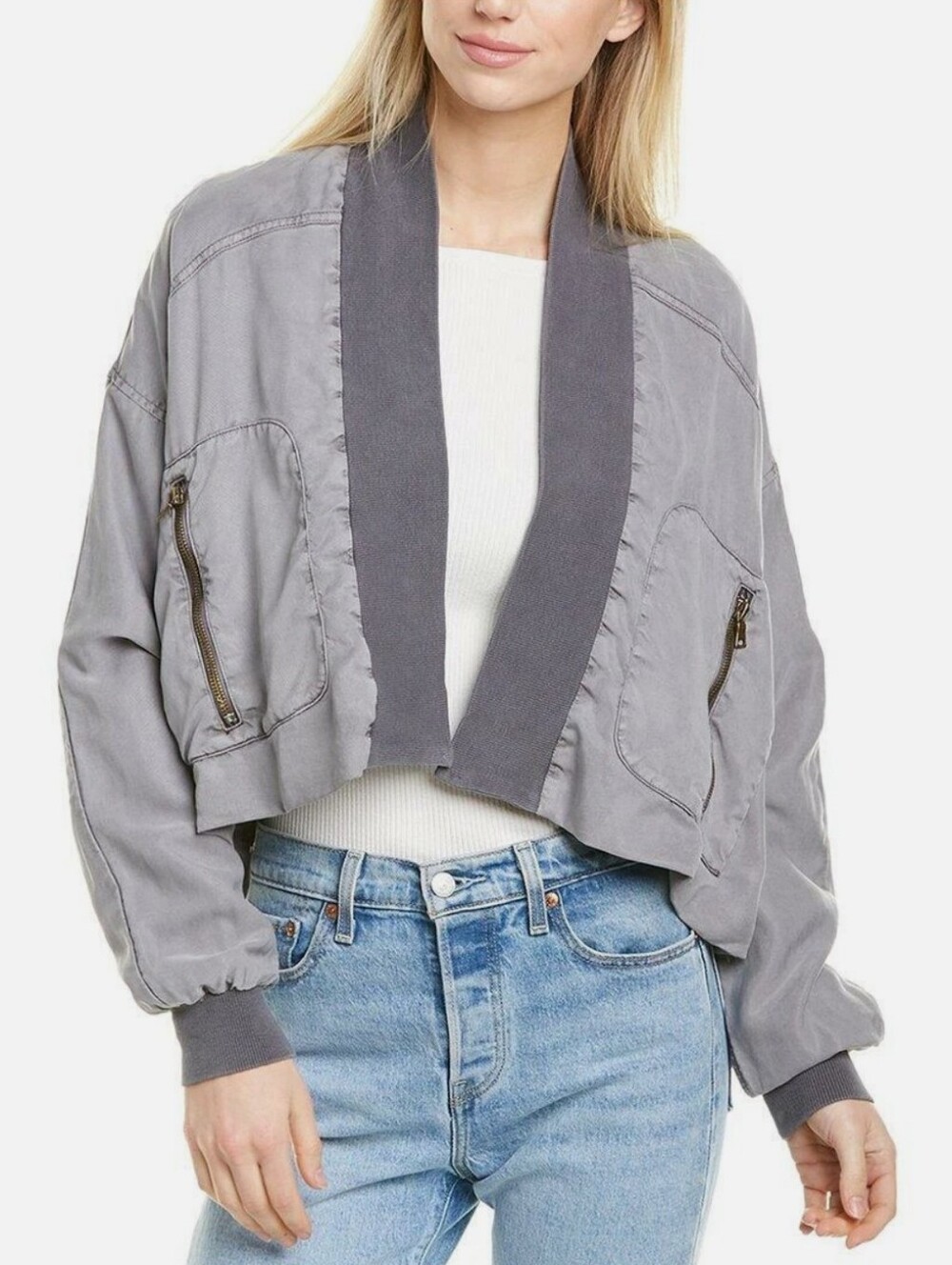 Young Fabulous & Broke Women's Fara Gray Cropped Bomber Jacket - Size Large